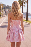 Vestido de bienvenida Jacquard de perlas moradas A-Line sin tirantes con lazo