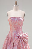 Vestido de bienvenida Jacquard de perlas moradas A-Line sin tirantes con lazo