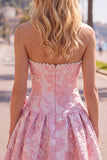 Vestido de bienvenida Jacquard de perlas moradas A-Line sin tirantes con lazo