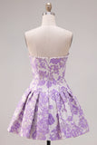 Vestido de bienvenida Jacquard de perlas moradas A-Line sin tirantes con lazo