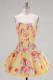 Vestido de Homecoming con corsé floral azul A-Line de satén