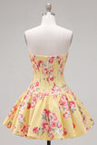 Vestido de Homecoming con corsé floral azul A-Line de satén
