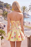Vestido de Homecoming con corsé floral azul A-Line de satén