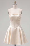 Vestido de bienvenida de fin de curso de satín de perlas Sweetheart Fuchsia Pearls