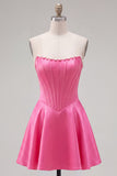 Vestido de bienvenida de fin de curso de satín de perlas Sweetheart Fuchsia Pearls