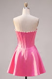Vestido de bienvenida de fin de curso de satín de perlas Sweetheart Fuchsia Pearls