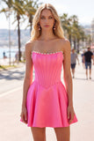 Vestido de bienvenida de fin de curso de satín de perlas Sweetheart Fuchsia Pearls