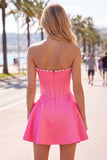 Vestido de bienvenida de fin de curso de satín de perlas Sweetheart Fuchsia Pearls