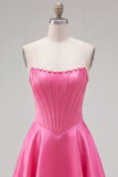 Vestido de bienvenida de fin de curso de satín de perlas Sweetheart Fuchsia Pearls