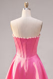 Vestido de bienvenida de fin de curso de satín de perlas Sweetheart Fuchsia Pearls