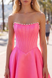 Vestido de bienvenida de fin de curso de satín de perlas Sweetheart Fuchsia Pearls