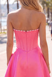 Vestido de bienvenida de fin de curso de satín de perlas Sweetheart Fuchsia Pearls