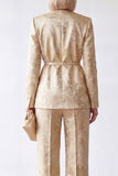 Trajes de mujer Jacquard dorados de escote en V con 2 piezas y cinturón