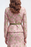Vestido de trabajo midi Jacquard de un solo botonadura de dos piezas con solapa verde rosa y cinturón