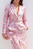 Vestido midi de satén de flor fucsia rosa de dos piezas con solapa con pico y abertura