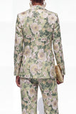 Traje de mujer de dos piezas con solapa de dos piezas y florales azules de dos piezas y un botón
