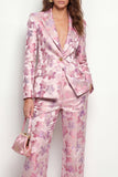 Trajes de mujer de dos piezas con solapa de un solo botón en flor de flor en fúcsia rosa
