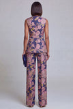 Trajes de mujer de dos piezas con escote en V floral rosa azul marino con cinturón
