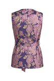 Trajes de mujer de dos piezas con escote en V floral rosa azul marino con cinturón