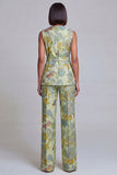 Trajes de mujer de dos piezas con escote en V floral rosa azul marino con cinturón