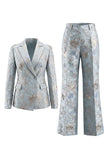 Traje de solapa floral con pico de dos piezas y bolsillos para mujer con solapa floral y solapa de dos piezas
