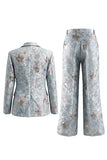 Traje de solapa floral con pico de dos piezas y bolsillos para mujer con solapa floral y solapa de dos piezas