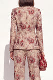 Traje de solapa floral con pico de dos piezas y bolsillos para mujer con solapa floral y solapa de dos piezas