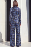 Traje floral de dos piezas en solapa Peak, negro plateado, con bolsillos