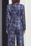 Traje floral de dos piezas en solapa Peak, negro plateado, con bolsillos