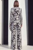 Traje floral de dos piezas en solapa Peak, negro plateado, con bolsillos