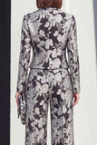 Traje floral de dos piezas en solapa Peak, negro plateado, con bolsillos