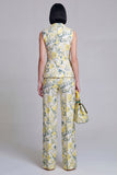 Trajes de mujer de solapa Peak Peak Floral Grey Blue Jacquard