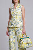Trajes de mujer de solapa Peak Peak Floral Grey Blue Jacquard
