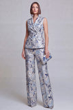 Trajes de mujer de solapa Peak Peak Floral Grey Blue Jacquard