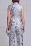 Trajes de mujer de solapa Peak Peak Floral Grey Blue Jacquard