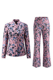 Trajes de mujer florales ajustados de dos piezas, verde polvoriento, abierto