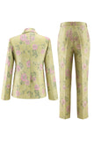 Trajes florales de solapa de dos piezas en chal verde salvia