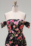 Vestido negro bodycon bodycon flores de bienvenida con banda