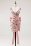 Vestido rosa bodycon bodycon floral de bienvenida con abertura