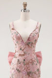 Vestido rosa bodycon bodycon floral de bienvenida con abertura