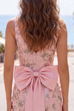 Vestido rosa bodycon bodycon floral de bienvenida con abertura