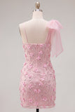 Vestido de Bienvenida a Casa Bodycon Rosa 3D Floral 3D con un lazo de un solo hombro
