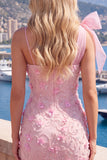 Vestido de Bienvenida a Casa Bodycon Rosa 3D Floral 3D con un lazo de un solo hombro