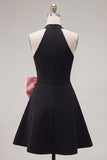 Vestido corto de bienvenida de bienvenida con cuello en línea en A y cuello en forma de línea en forma de línea en forma de A, vestido de bienvenida corto con lazo grande