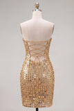 Vestido de bienvenida a casa con bodycon dorado sin tirantes y brillante