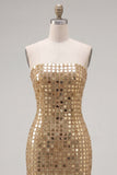 Vestido de bienvenida a casa con bodycon dorado sin tirantes y brillante