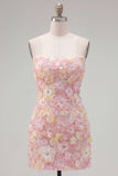 Vestido corto corto rosa sin tirantes floral bodycon cortes a casa con cuentas