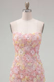 Vestido corto corto rosa sin tirantes floral bodycon cortes a casa con cuentas