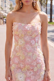 Vestido corto corto rosa sin tirantes floral bodycon cortes a casa con cuentas