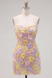 Vestido corto corto rosa sin tirantes floral bodycon cortes a casa con cuentas